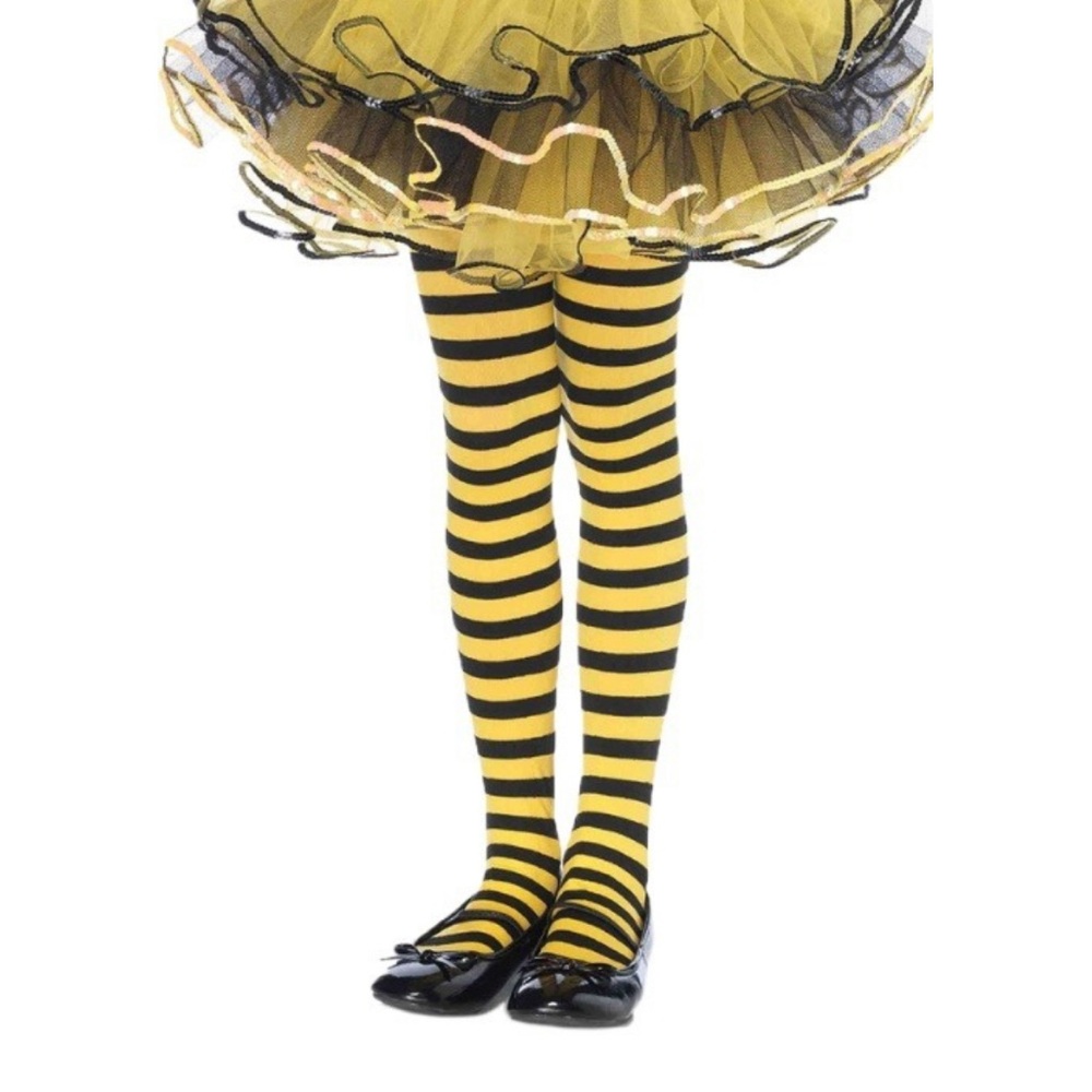 NWT [Enchanted Costumes] Black/Yellow Stripe Bumble Bee Tights Kids XL Age 11-13